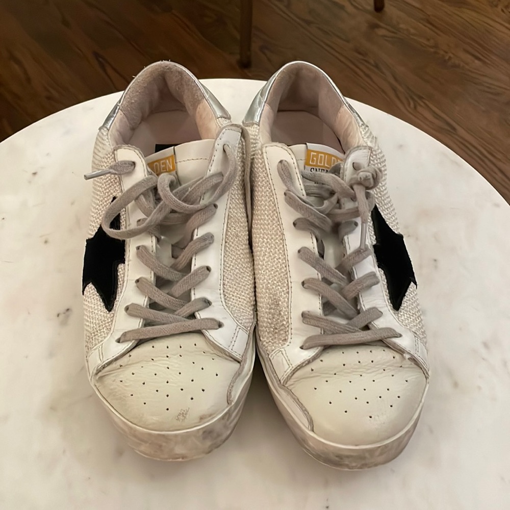 Golden goose silver and black shoes. Worn / used (as pictured)